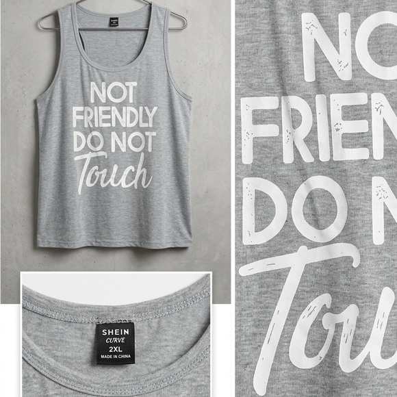 SHEIN Tops - SHEIN Gray Graphic Tank Top - White Text